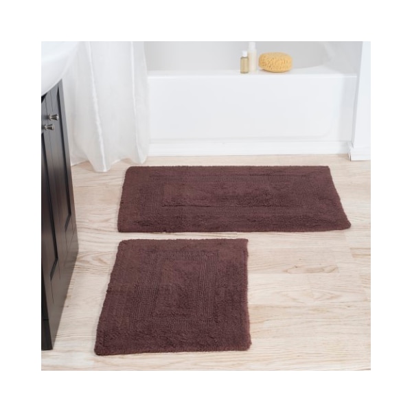 Hastings Home Set of 2 100-percent Cotton Bathmat Reversible, Soft, Absorbent Bathroom Rugs, Chocolate 544969CLF - main